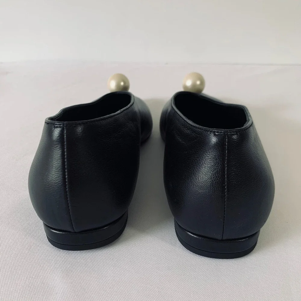 Magda Butrym Pearl Embellished Leather Ballet Flats Women 37.5 Black Pointed Toe